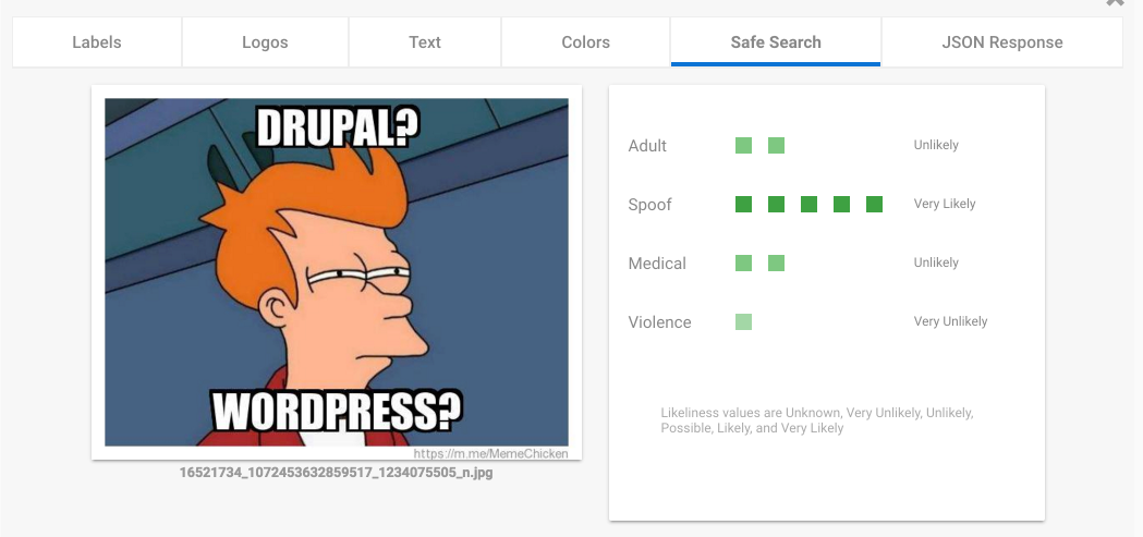[Google] 強大的 Vision 想像引擎 API
就在剛剛想要把一張圖的配色組合給抽離出來配新東西，延續設計主視覺配色，Google 了「analytics image color」這三個關鍵字，想找到線上工具來協助。
第一筆就是 [Google Vision API](https://cloud.google.com/vision/) ，裡頭一句話貫穿全部「Insight From Your Images（洞悉你的影像）」
曾經寫過一篇「[未來，你的競爭對手可能不是跟你同領域](https://goo.gl/vlCxWn)」，裡頭提到 Google 正在玩著一般學術玩不起的影像處理實驗，而這圖像識別功能當然也一如以往放出來火力展示，就是現在看到的 Vision API。
測試了幾張圖片，基本能去 OCR 不稀奇，連內容所表達的情緒以及意味都可以說的八九不離十，心頭又再次給他震了一下～ 好強大啊！（辨識速度也超快）

> 好，回到一個有創意、會聯想的開發者，第一件事會想怎做呢？

拿來辨識看看 reCAPTCHA 啊！ 
恩.. 答案是沒這麼好用ＸＤ 但能說，太簡單的保證破！
這 API 每個月有 1000 次請求免費的額度，也許是大神的施捨吧，下次想點什麼有趣的來實作～
同場加映這兩天火紅的新技術：[Google Brain 最新技術：還原馬賽克成清晰圖像！](https://www.inside.com.tw/2017/02/08/google-brain-cleans-up-low-res-photos-by-turning-everyo)
 
#Google #影像處理 #圖形識別 #Vision #API #技術相關 #新聞資訊