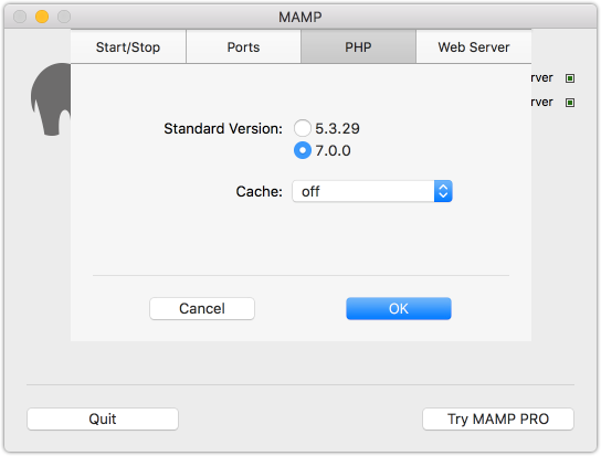 Mamp select php version