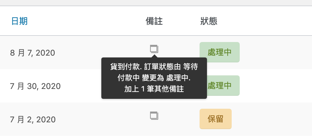 WooCommerce 訂單備註