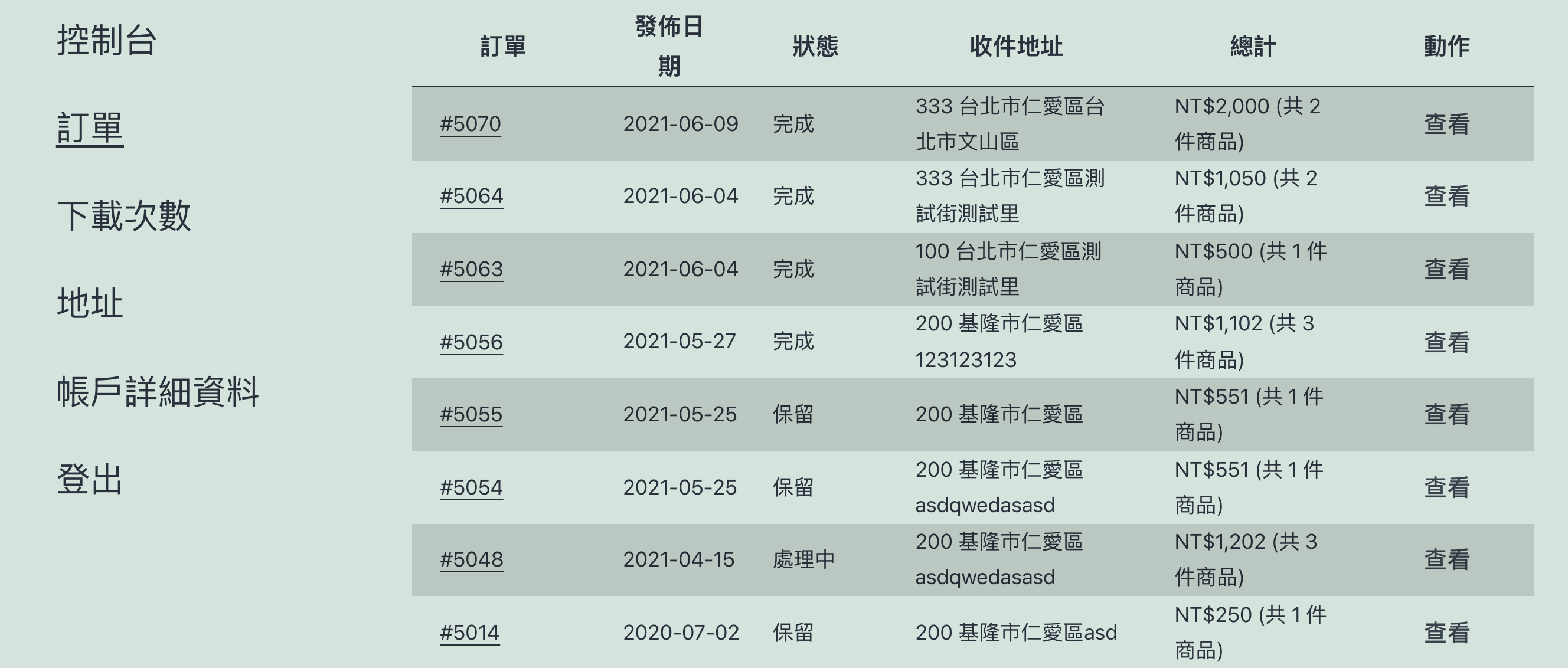 訂單列表（客製化欄位）